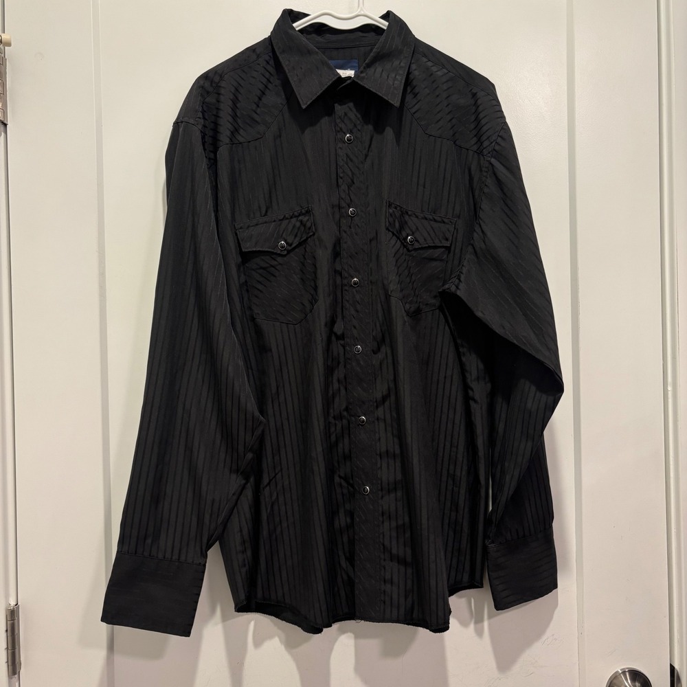 Wrangler Mens Black Tonal Stripe Western Pearl Snap Shirt XL 75214BK